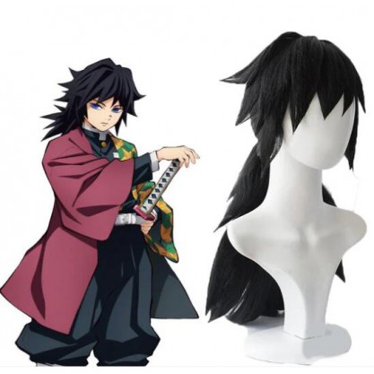 Demon Slayer / Kimetsu no Yaiba Tomioka Giyuu Black Long Cosplay Wigs