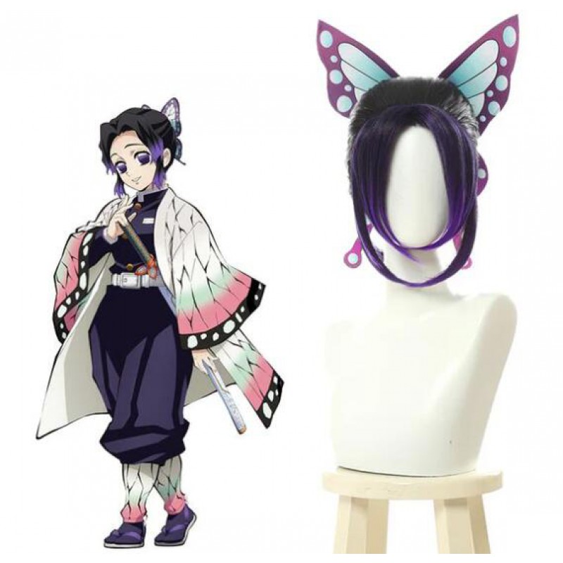Demon Slayer Kochou Shinobu Short Purple Gradient Color Cosplay Wigs